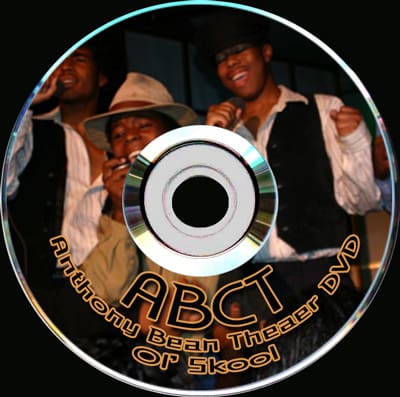 A DVD cover labeled "ABCT Anthony Bean Theater DVD Ol' Skool" featuring three people singing into microphones.