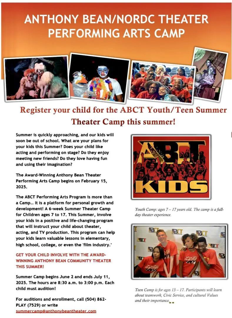 A flyer for the abct youth / teen summer camp.