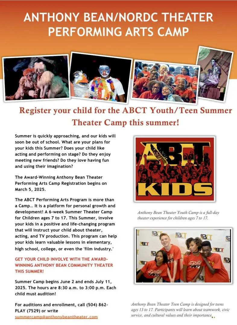 A flyer for the abct youth / teen summer camp.