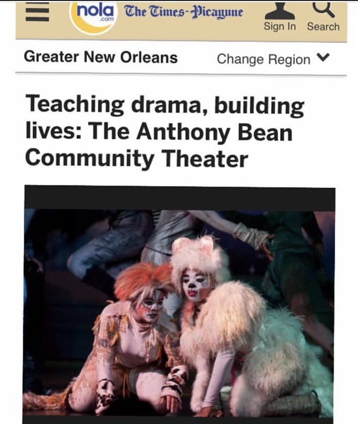 A newspaper article about theatre and the community theater.