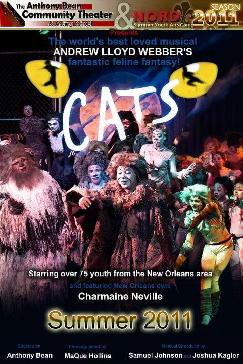 A poster of cats with the cast and crew.