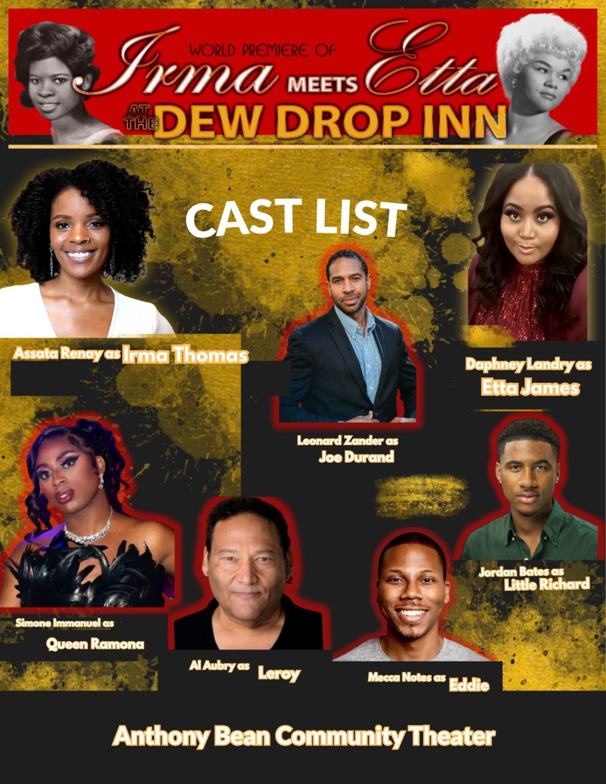 Theater poster with cast headshots and title