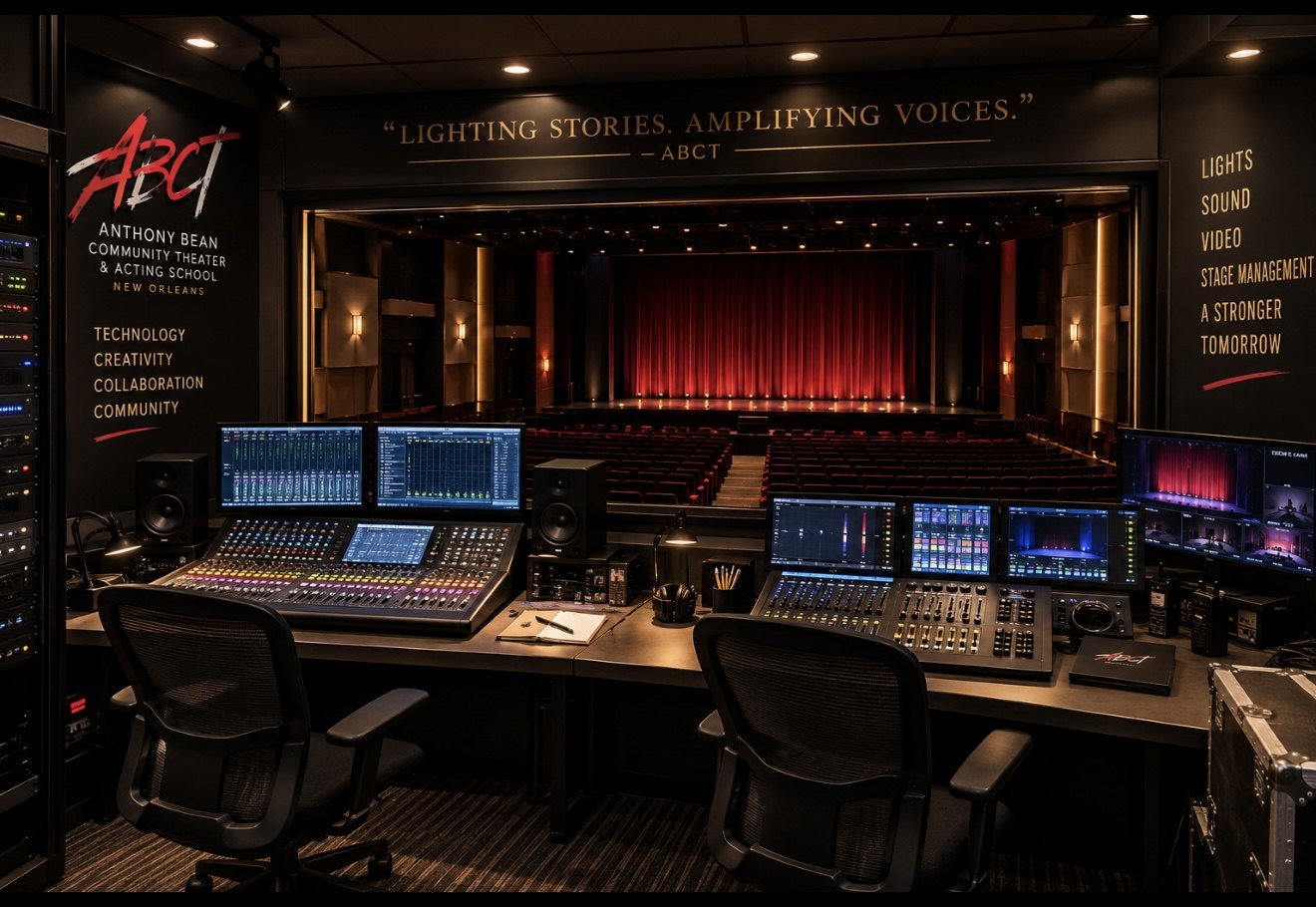 Rendering of a lighting and sound booth overlooking the theater