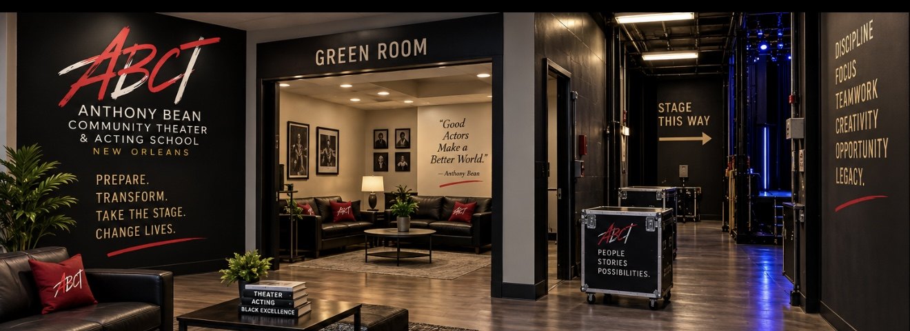 Rendering of a green room and backstage hallway