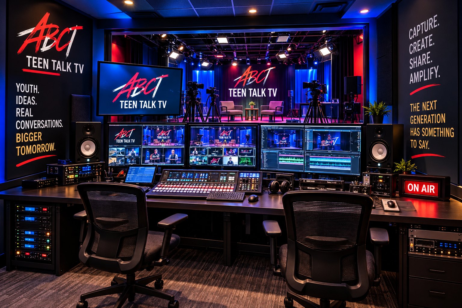 Rendering of the Teen Talk TV control room and studio